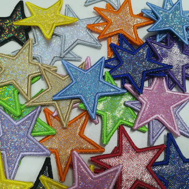 Motif Patch Shiny Hologram Fabric Stars Star *Choice of different colour & sizes*