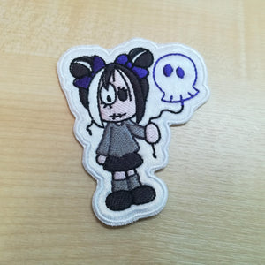 Motif Patch Gothic Girl with Halloween Ghost Balloon