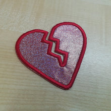 Motif Patch Valentine Cute Broken Heart Shiny Hologram Glitter