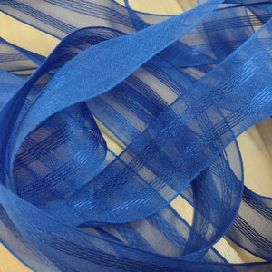 Ribbon Wire Edge 3.8cm wide (1.5") Christmas Sheer Metallic Stripe Royal blue
