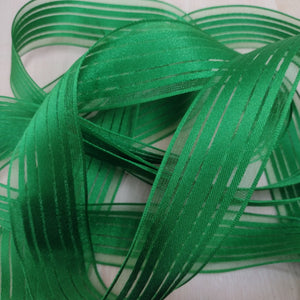 Ribbon Wire Edge 3.8cm wide (1.5") Christmas Sheer Stripe Emerald green