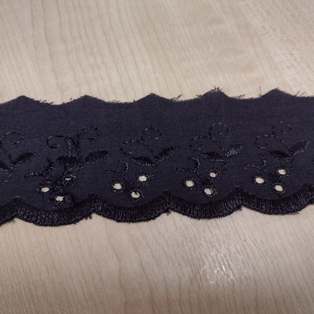 Lace Flat Embroidered Broderie Anglaise 5cm wide Black