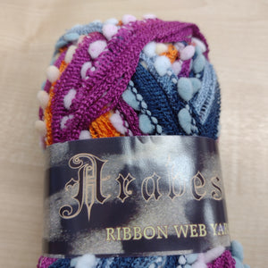 Arabesque Ribbon Web Pom Pom Yarn 1 x ball Fancy EASY Crochet / Knit Scarf