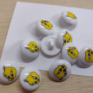 Buttons 15mm Round Shank Picture Design Tweet Birdie