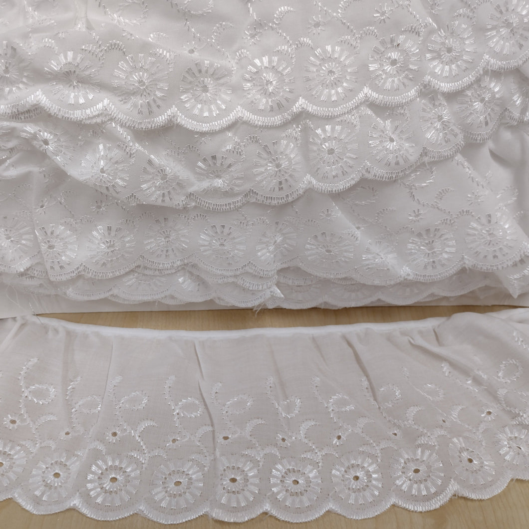 Lace Frilled Embroidered Broderie Anglaise 90mm Wide (9cm) OFF White