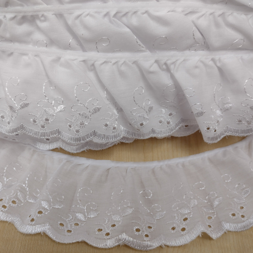 Lace Frilled Embroidered Broderie Anglaise 70mm Wide (7cm) White
