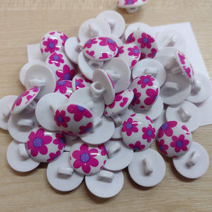 Buttons 15mm Round Shank Picture Design Pink & Purple Flowers