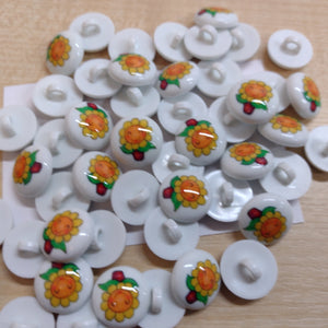 Buttons 15mm Round Shank Picture Design Kawaii Happy Sunflower