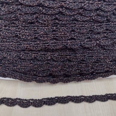 Crochet Scallop Braid Dark brown / Metallic Copper