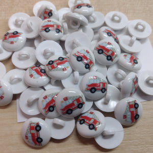 Buttons 15mm Round Shank Picture Design Fire Engine Truck