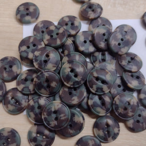 Buttons Plastic Round Fish Eye 15mm Green Camoflage