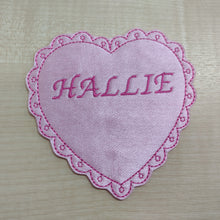Motif Patch Personalised Name Text Lace Detail Heart
