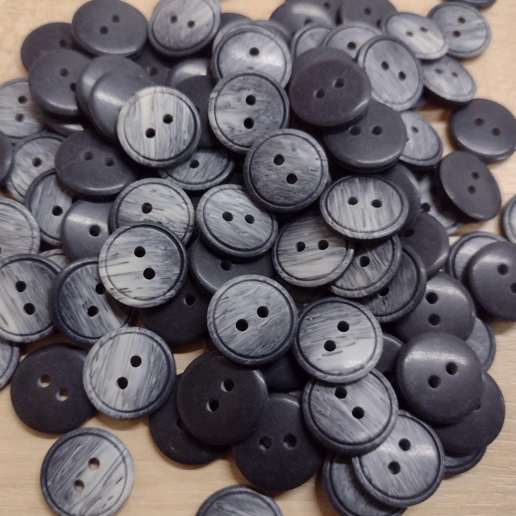 Buttons Plastic Round 2 hole 15mm (1.5cm) Greys