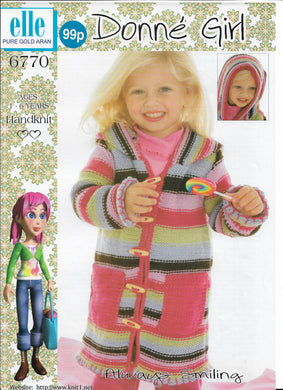Knitting Pattern Leaflet 6770 Kids Aran Colourfull Boho Hooded Jacket