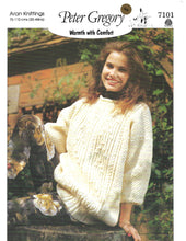 Knitting Pattern Leaflet Peter Gregory 7101 Ladies Aran Sweater