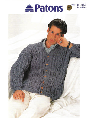 Knitting Pattern Leaflet Patons 5176 Mens DK Cable Cardigan