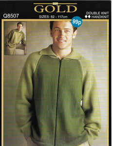 Knitting Pattern Leaflet Elle Q8507 Mens 2 Tone Raglan Cardigan Pullover Sweater