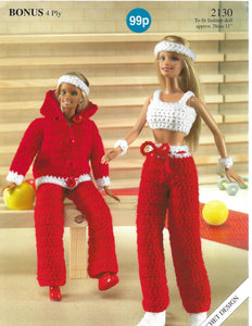 Crochet Pattern Leaflet Sirdar 2130 4 ply Fashion Doll Gym Workout Outfits