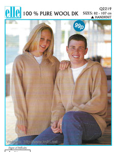 Knitting Pattern Leaflet Elle Q2219 DK Unisex Hooded Sweater & Cardigan