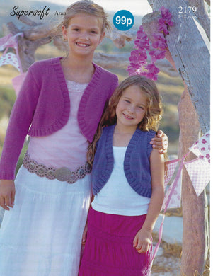 Pattern Leaflet Sirdar 2179 Aran Kids Bolero & Waistcoat