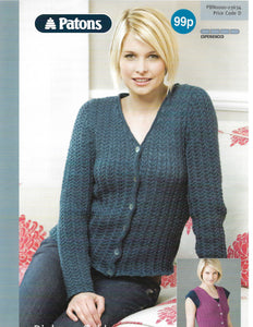 Knitting Pattern Leaflet Patons 3634 4ply Ladies Cable Cardigan & Waistcoat