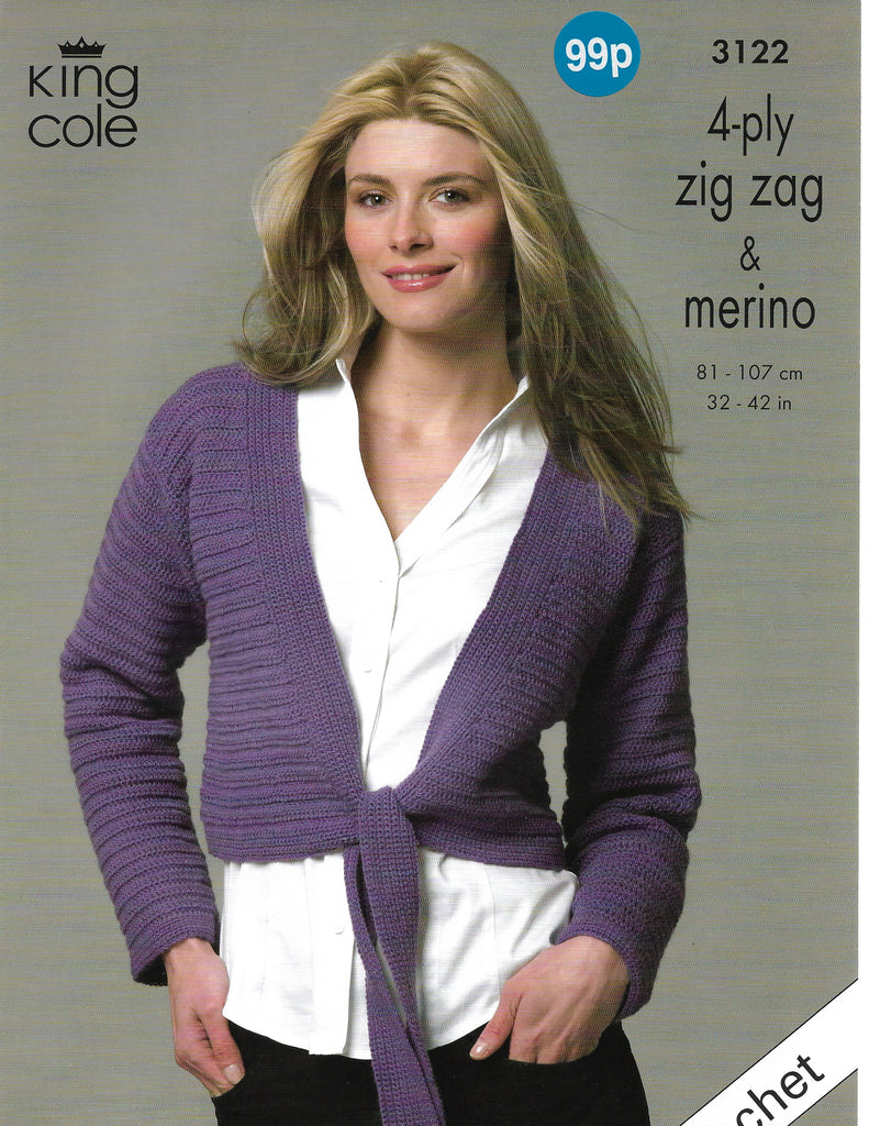 Crochet Pattern Leaflet King Cole 3122 4ply Ladies Tie Cardigan & Long ...