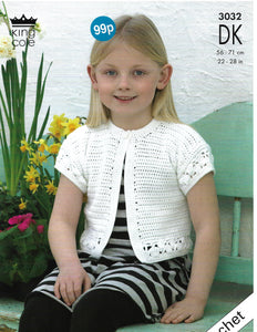 Crochet Pattern Leaflet King Cole 3032 DK Kids Sweater & Cardigan