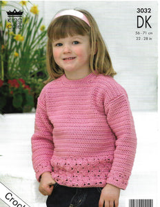 Crochet Pattern Leaflet King Cole 3032 DK Kids Sweater & Cardigan