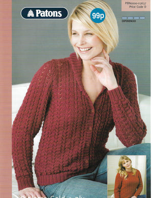 Knitting Pattern Leaflet Patons 3637 Ladies 4ply Lacy Shawl Collar Jacket & Sweater