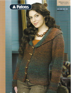 Knitting Pattern Leaflet Patons 3656 Chunky Ladies Moss stich Shawl Collar Jacket