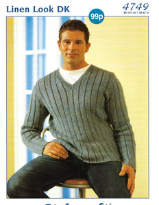 Knitting Pattern Leaflet Stylecraft 4749 Mens V Neck Sweater