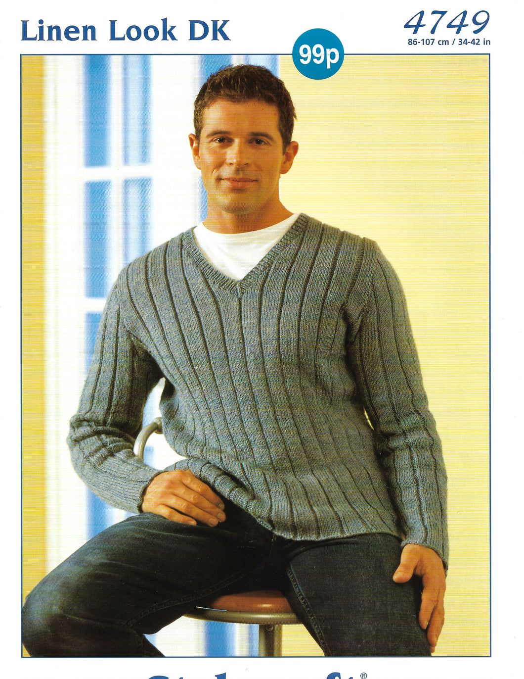 Knitting Pattern Leaflet Stylecraft 4749 Mens V Neck Sweater