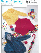 Knitting Pattern Leaflet Peter Gregory 7161 DK Kids Raglan Cable Jackets / Hooded Top