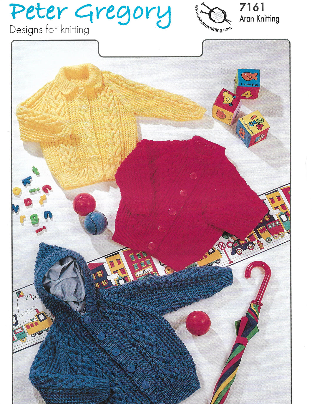 Knitting Pattern Leaflet Peter Gregory 7161 DK Kids Raglan Cable Jackets / Hooded Top