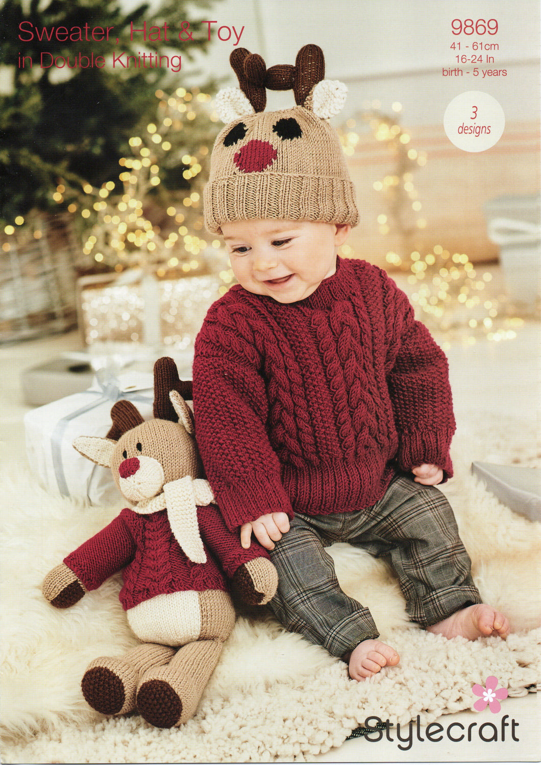 Knitting Pattern Leaflet Stylecraft 9869 DK Kids Reindeer Sweater / Hat / Toy