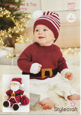 Knitting Pattern Leaflet Stylecraft 9870 DK Kids Santa Sweater / Hat / Toy