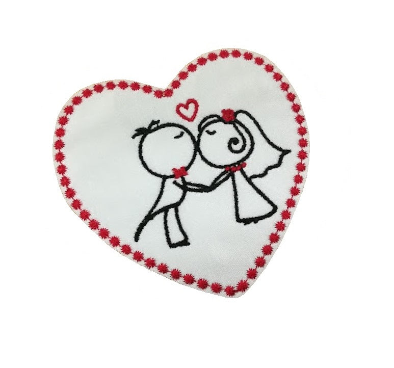 Motif Patch Unisex Kissing Wedding Couple Heart Border