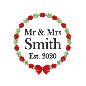 Motif Patch Personalised Text Fancy Frame Flower Wreath with Bow