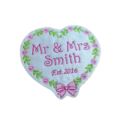 Motif Patch Personalised Text Fancy Frame Flower Heart Wreath with Bow