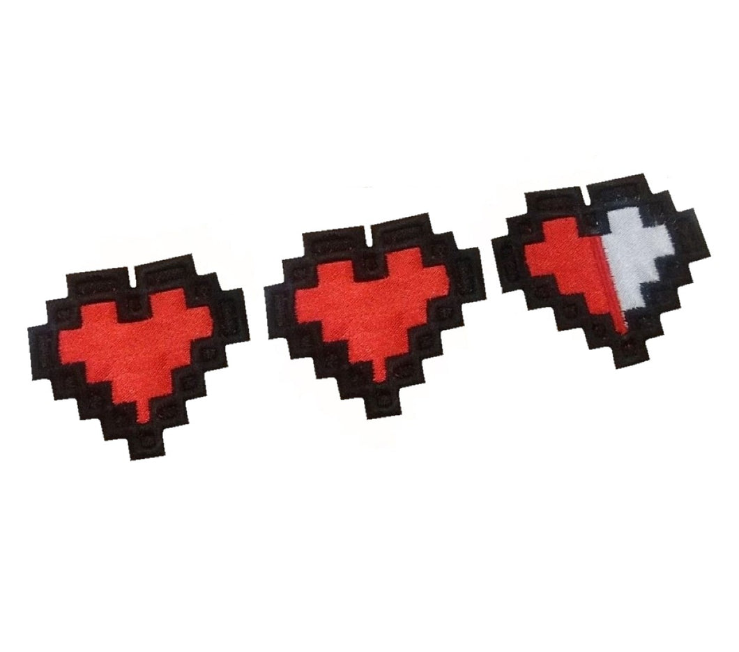 Motif Patch Set of 3 Geek Gamer 8 bit Pixel Heart Life bar