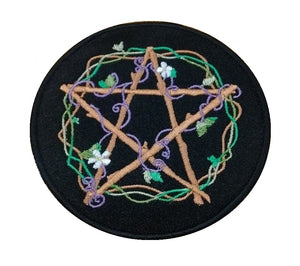 Motif Patch Wiccan Wooden Wreath Style Pentacle