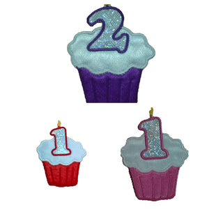 Motif Patch FONT 08 Birthday CUPCAKE Sparkly Silver Candle