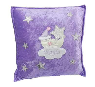 Luxury Personalised Crushed Velvet Cushion Baby Sleepy Moon