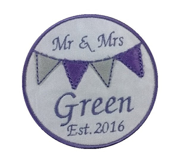 Motif Patch Round Wedding Bunting Flags Mr & Mrs Est